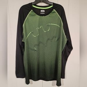Batman Mens 2XL Long-Sleeve T-Shirt 3D Logo DC Comics Black Neon Green Superhero